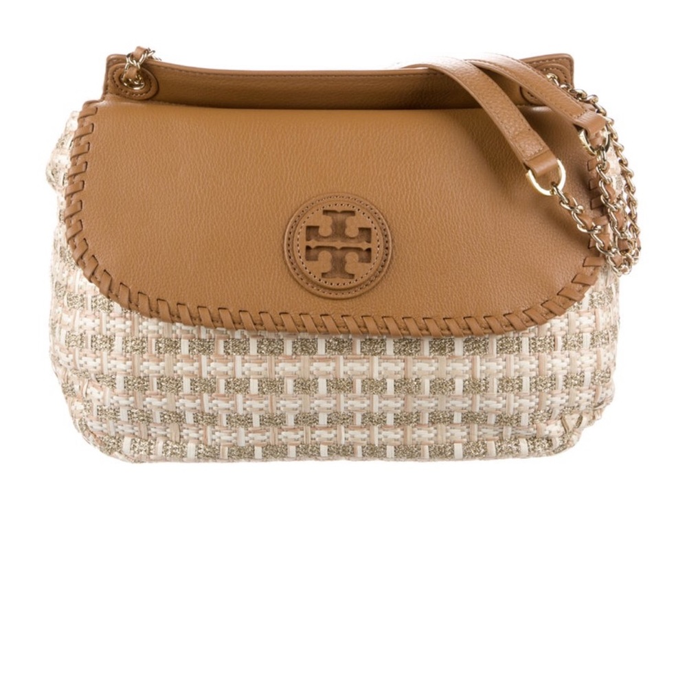 Tory Burch Brown and Cream Woven Shoulder Bag